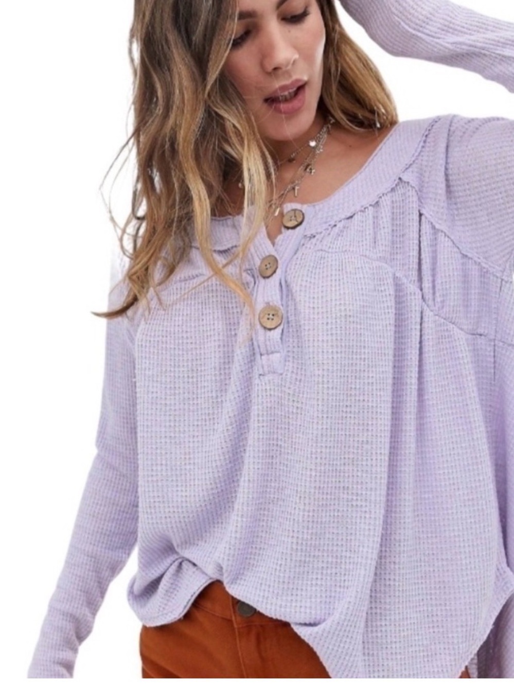 Free People Must Have Henley waffle top sz M lilac